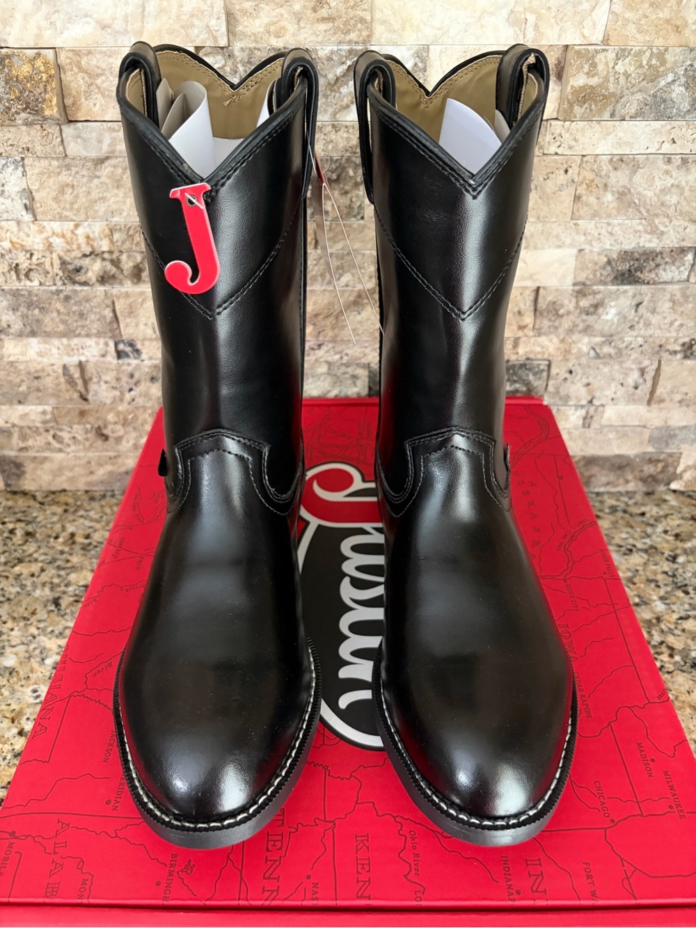 Justin Boots Black Smooth Leather Western Cowboy Boots
